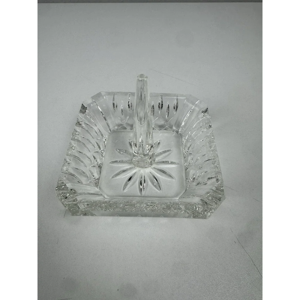 Vtg MCM Crystal Ring Holder Trinket Dish Jewelry Vanity Catchall
